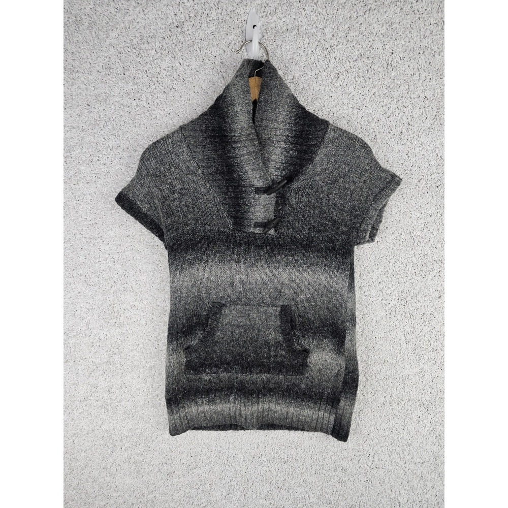 Ruff Hewn Wool Blend Sweater Womens PM Cowl Neck Short Sleeve Toggles Pocket